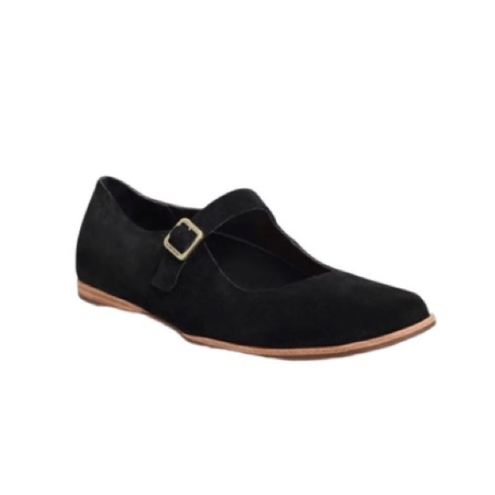 Kork-ease Black Mary Jane Suede Flat Shoe with Buckle